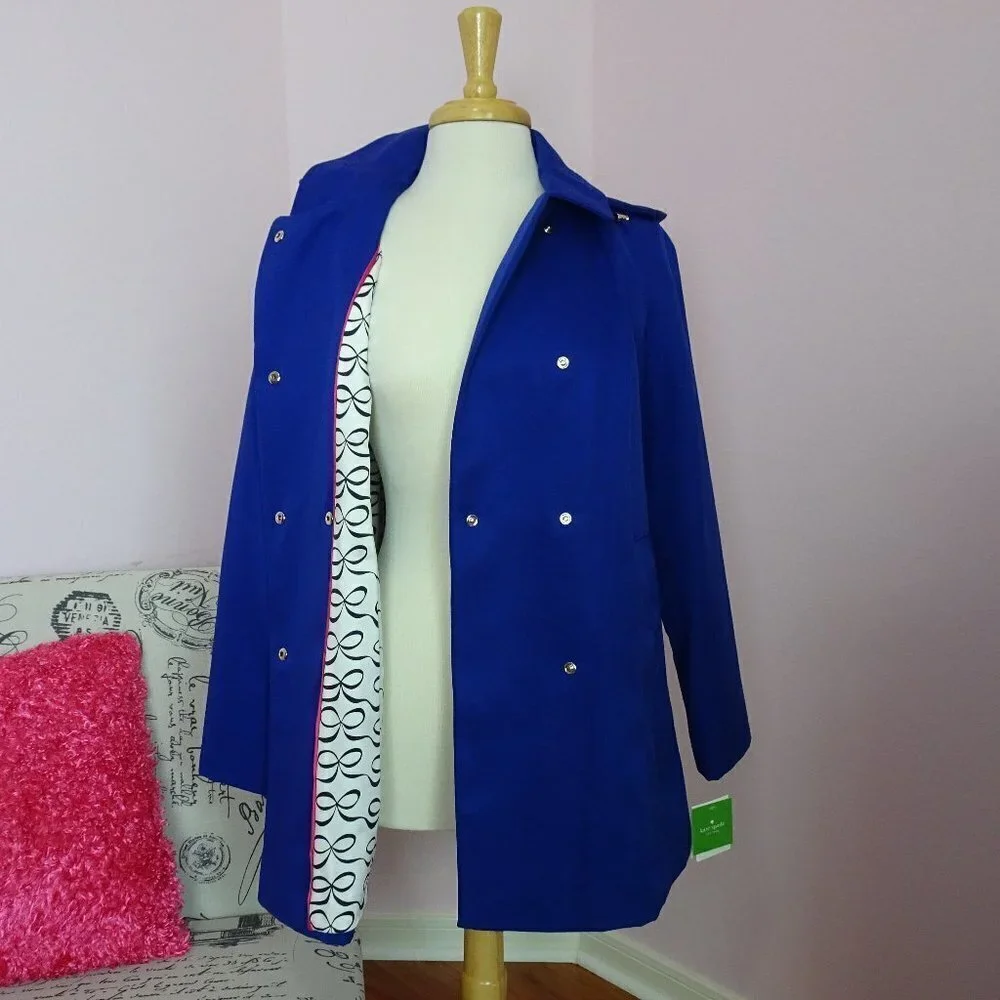 NWT Kate Spade Scallop Coat Hooded Raincoat Blue